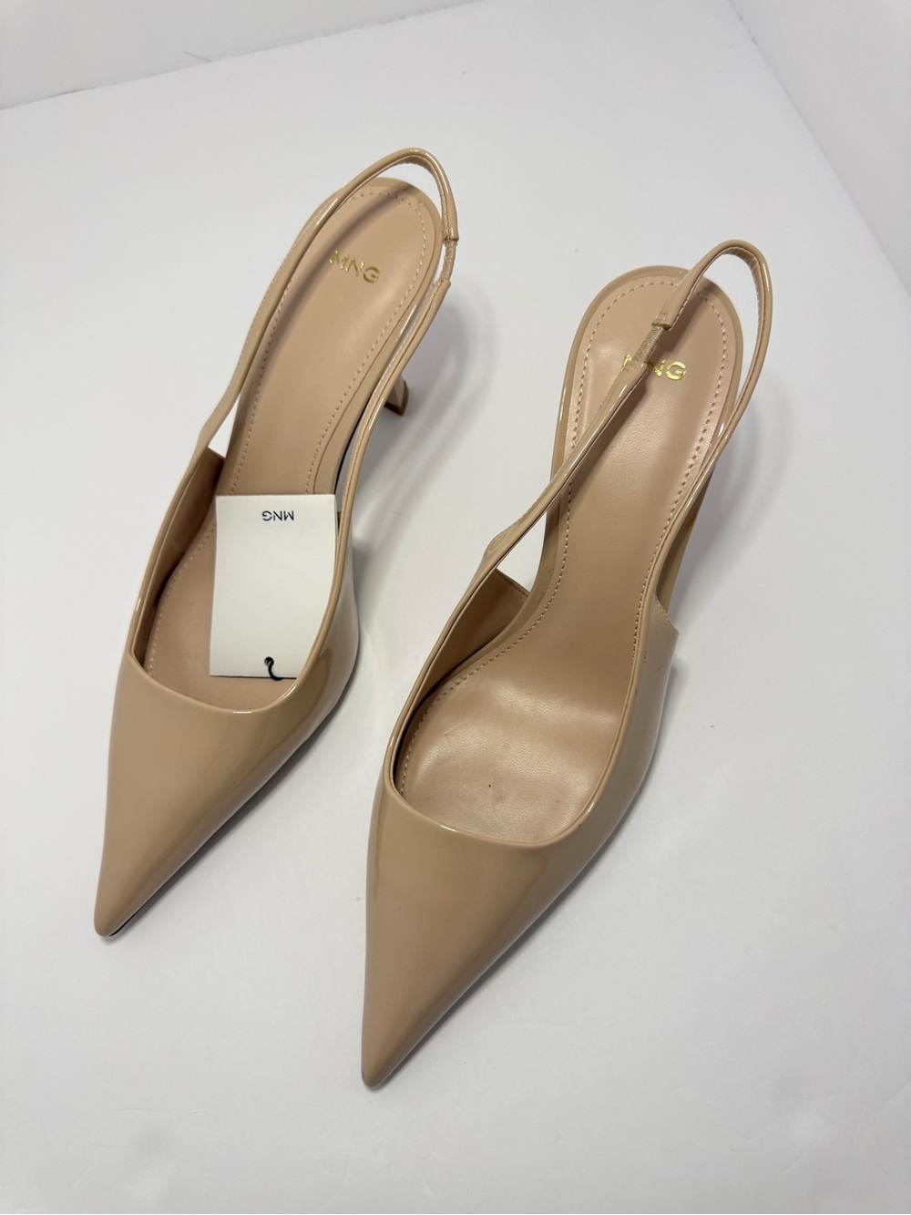 MNG Mango Nude Slingback Heels Size 42 Pointed Toe Kitten Heel Pumps NWT